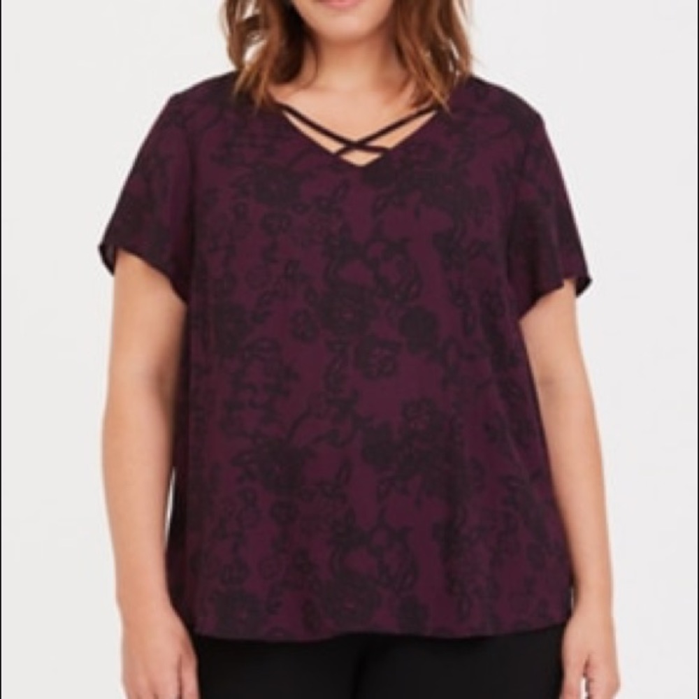 Torrid Purple Laced Flowery Strappy Blouse Size 00